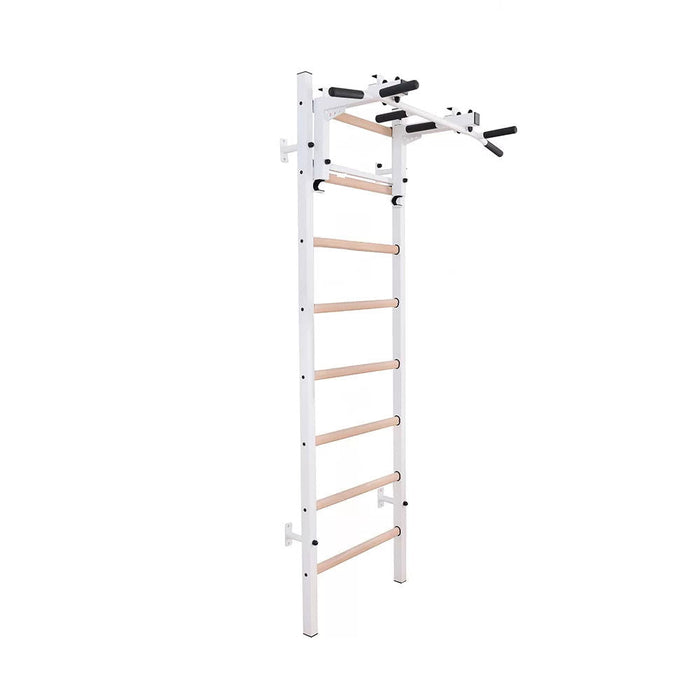 BenchK 231B - Series 2 - Wall Bars With A Convertible Steel 6-Grip Pull-Up Bar That Can Also Be Used As A Barbell Holder