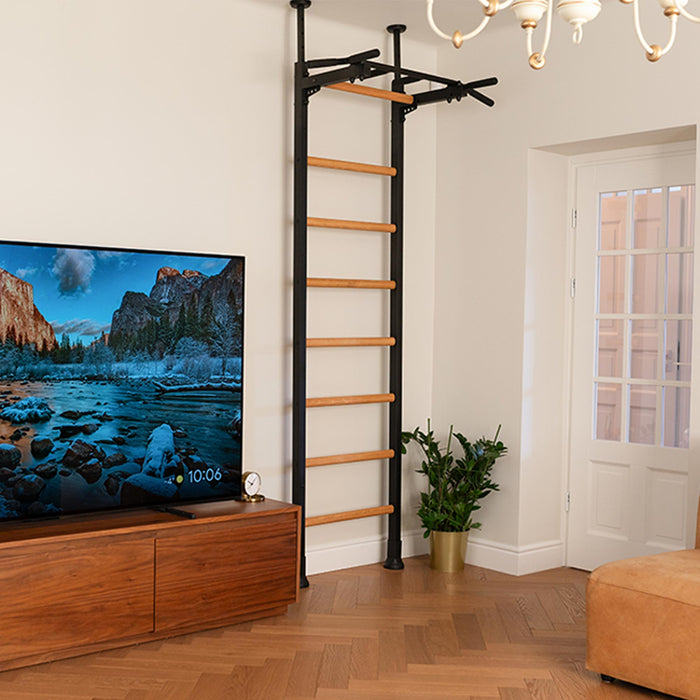 BenchK 521B - Series 5 - Wall Bars Swedish Ladder - Premium Beech Wood & Steel Pull-Up Bar Fitness Ladder