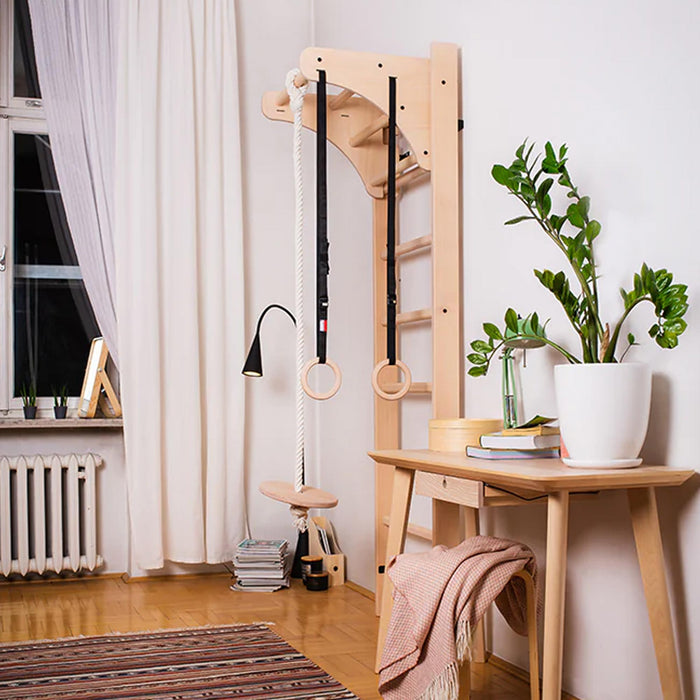 BenchK 111 + A204 - Series 1 - Versatile Wooden Wall Bars Swedish Ladder For Kids Room Exercise & Play