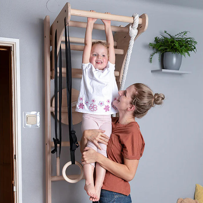 BenchK 111 + A204 - Series 1 - Versatile Wooden Wall Bars Swedish Ladder For Kids Room Exercise & Play