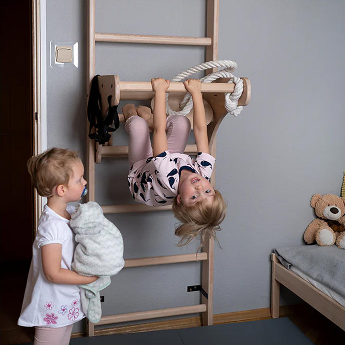BenchK 111 + A204 - Series 1 - Versatile Wooden Wall Bars Swedish Ladder For Kids Room Exercise & Play