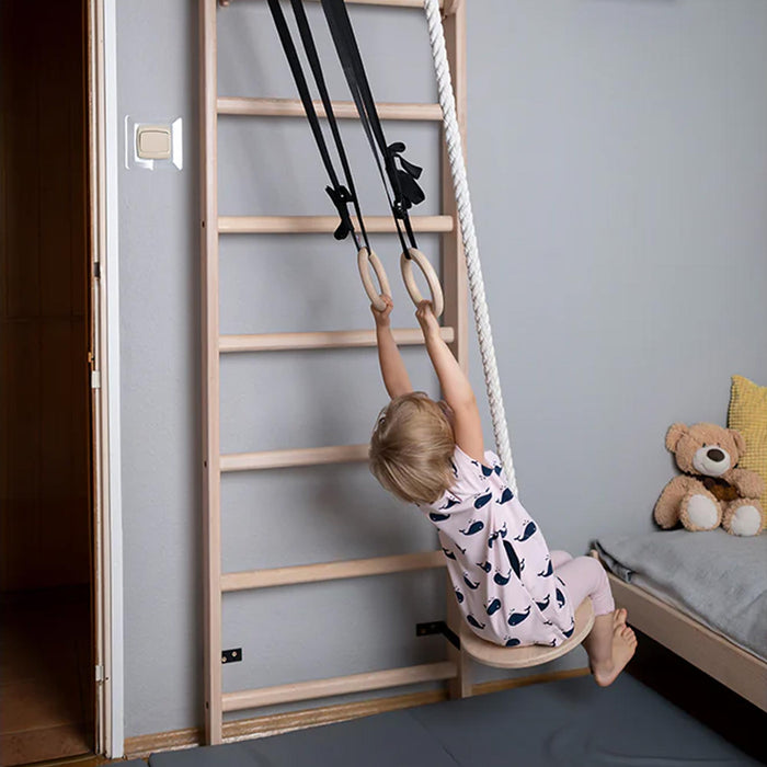 BenchK 111 + A204 - Series 1 - Versatile Wooden Wall Bars Swedish Ladder For Kids Room Exercise & Play