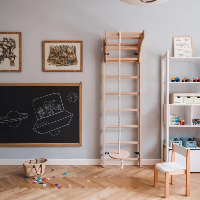 BenchK 111 + A204 - Series 1 - Versatile Wooden Wall Bars Swedish Ladder For Kids Room Exercise & Play