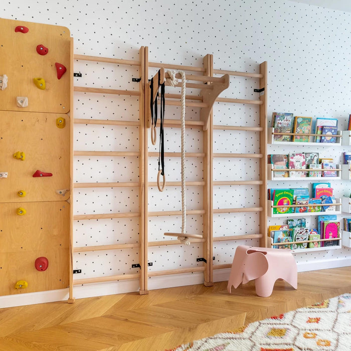 BenchK 111 + A204 - Series 1 - Versatile Wooden Wall Bars Swedish Ladder For Kids Room Exercise & Play