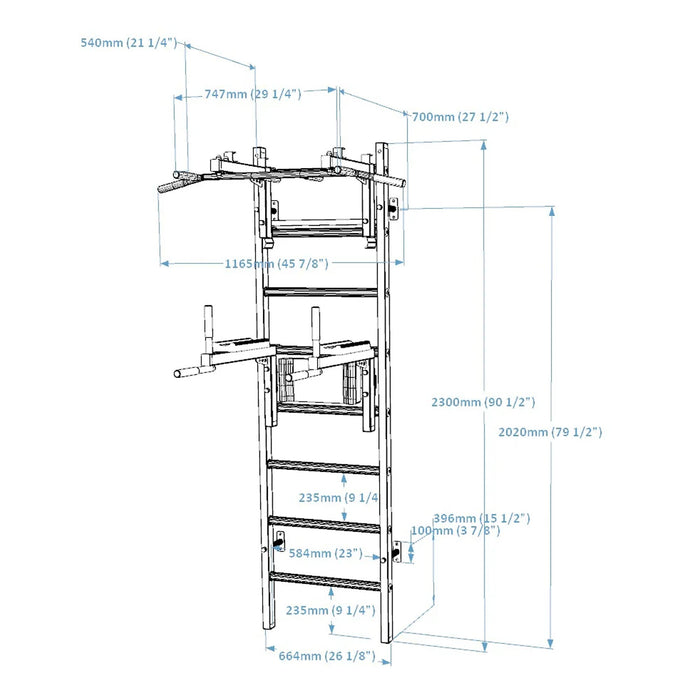 BenchK 232B - Series 2 - Wall Bars Swedish Ladder - Multifunctional Fitness Ladder With Adjustable Pull-Up And Dip Bars