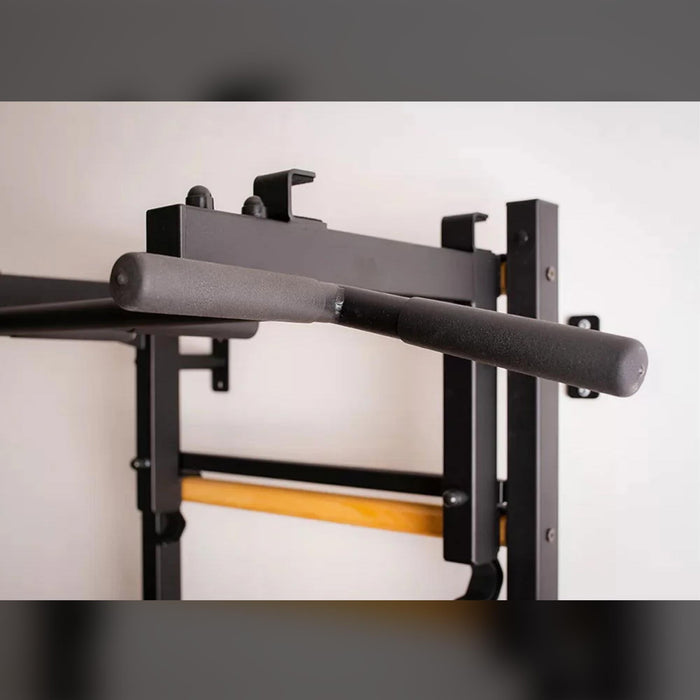 BenchK 231B - Series 2 - Wall Bars With A Convertible Steel 6-Grip Pull-Up Bar That Can Also Be Used As A Barbell Holder