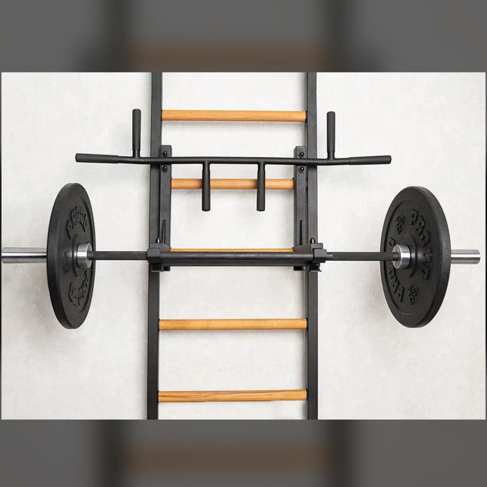BenchK 231B - Series 2 - Wall Bars With A Convertible Steel 6-Grip Pull-Up Bar That Can Also Be Used As A Barbell Holder