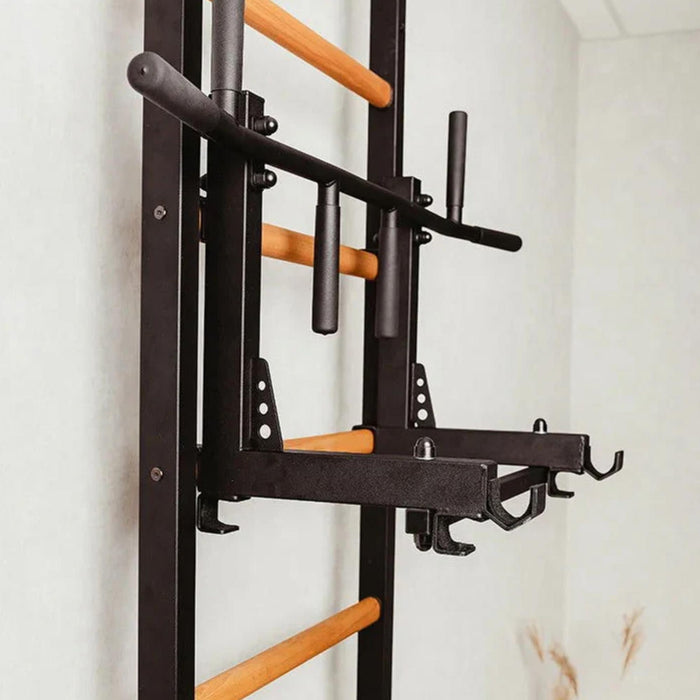 BenchK 231B - Series 2 - Wall Bars With A Convertible Steel 6-Grip Pull-Up Bar That Can Also Be Used As A Barbell Holder