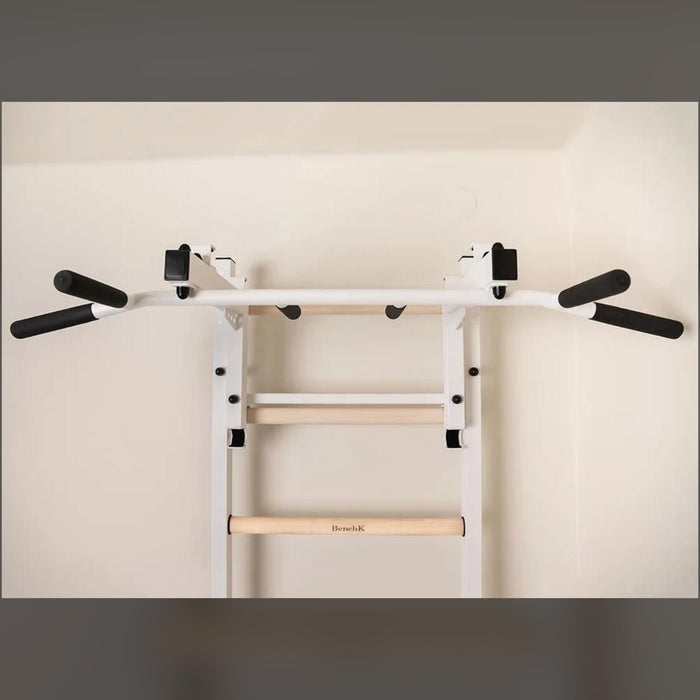 BenchK 231B - Series 2 - Wall Bars With A Convertible Steel 6-Grip Pull-Up Bar That Can Also Be Used As A Barbell Holder