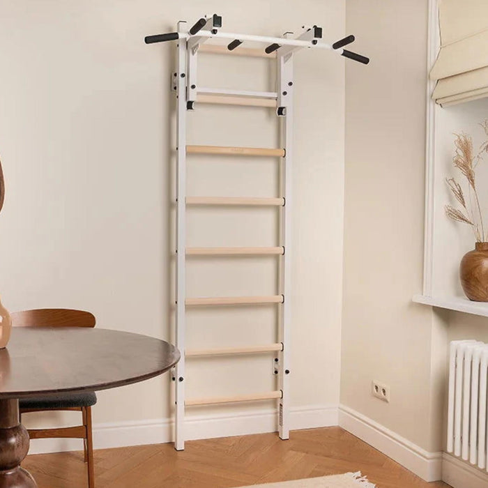 BenchK 231B - Series 2 - Wall Bars With A Convertible Steel 6-Grip Pull-Up Bar That Can Also Be Used As A Barbell Holder