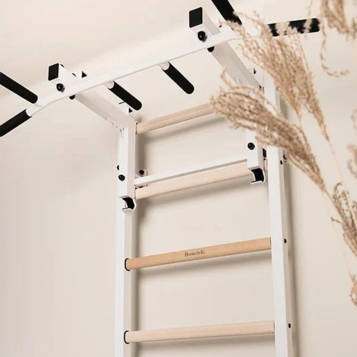 BenchK 231B - Series 2 - Wall Bars With A Convertible Steel 6-Grip Pull-Up Bar That Can Also Be Used As A Barbell Holder