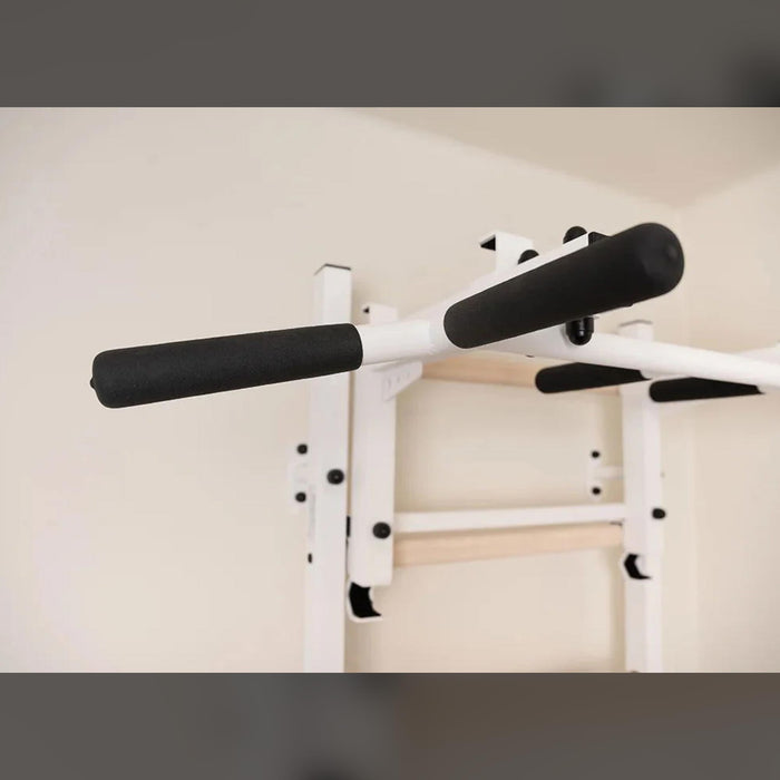BenchK 231B - Series 2 - Wall Bars With A Convertible Steel 6-Grip Pull-Up Bar That Can Also Be Used As A Barbell Holder