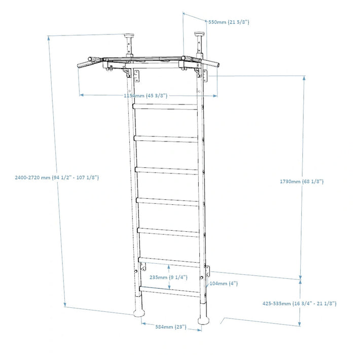 BenchK 521B - Series 5 - Wall Bars Swedish Ladder - Premium Beech Wood & Steel Pull-Up Bar Fitness Ladder